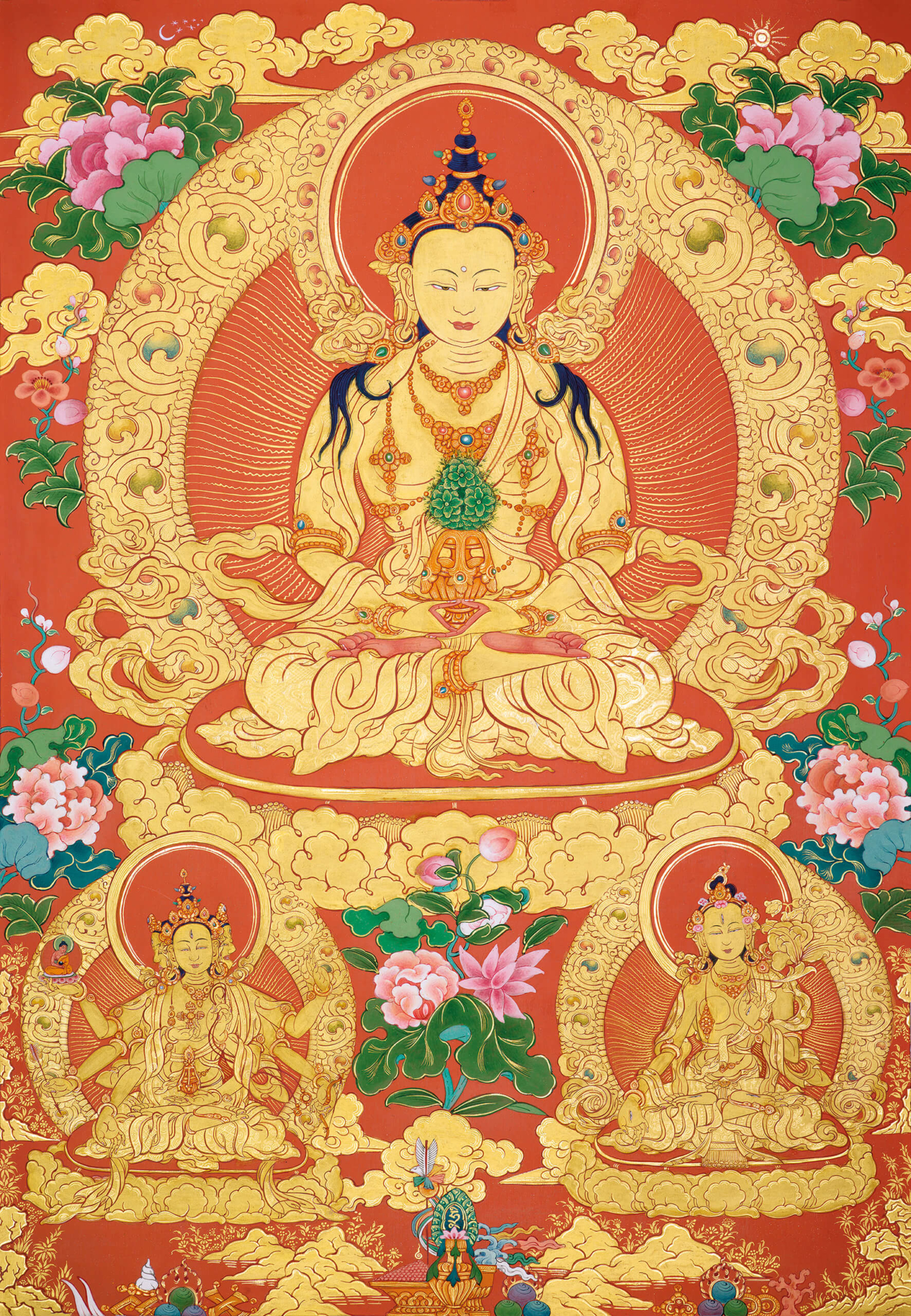 Three Long Life Deities amitauys, tantra, dzogchen, buddhist thangka art
